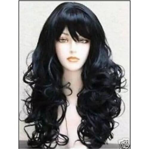 Zhaoxia++078291@Q8@* ++Cool black long curly cosplay wig Party cosplays heat resistant
