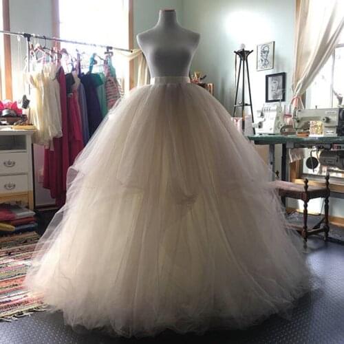 2020 faldas Long Tulle Skirt Party Female Puffy Beige Tulle Skirt Women Maxi Tulle Skirts Satin Band Zipper jupe femme