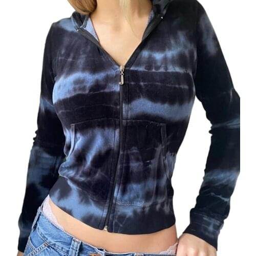Women Y2K Autumn Fashion Tie-dye Printed Hoodie Jacket Tie Dye Zip Up Long Sleeve Top Harajuku Slim Sweatshirts With Pocket
