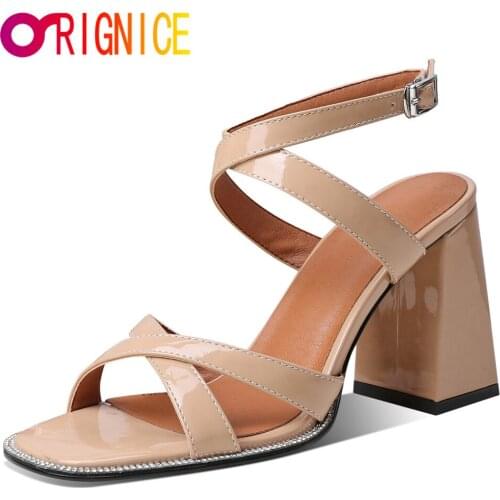 Orignice Cross Strap Sandals Women Thick High Heel Elegant Crystal Fashion Square Toe Footwear Summer Casual 2021 New Shoes