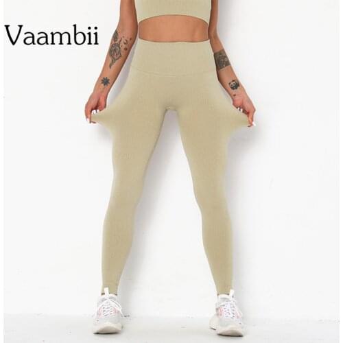 Womens Ribbed Sports Yoga Pants Seamless Leggings For Fitness Women High Waist Leggings Knitted Leggings Female Gym Clothing