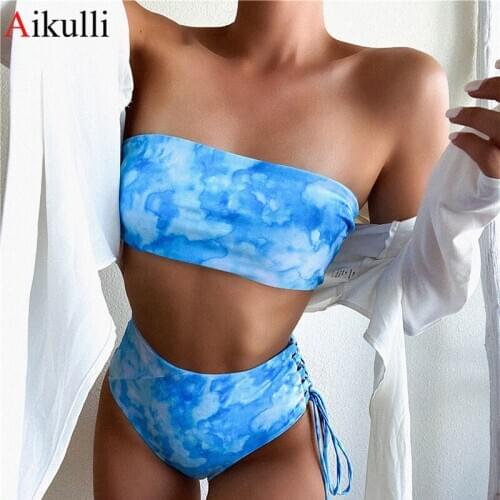Sexy Tube Top High Waist Bikini Swimsuits For Women Print Two piece Swimwear 2020 New Bathing suits Woman Bikinis Swim Beachwear