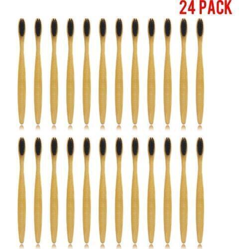 24 Packs Adult Toothbrush Manual Toothbrush Soft Toothbrush Black Bristles Bamboo Toothbrush Wood toothbrush soft-bristle