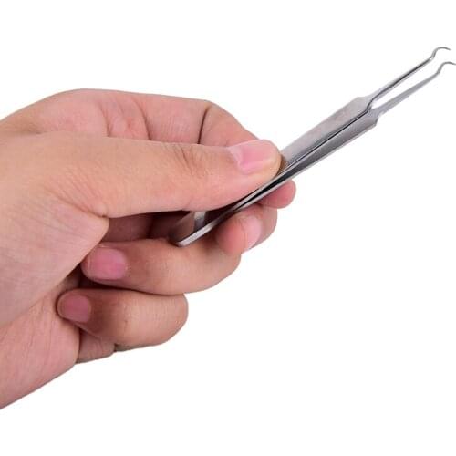 1Pcs 8.8cm Blackhead Tweezers Eyelash Extension Nipper Anti Acid Steel Needle Tweezers Removal Acne Face Care Curved Nail Tool