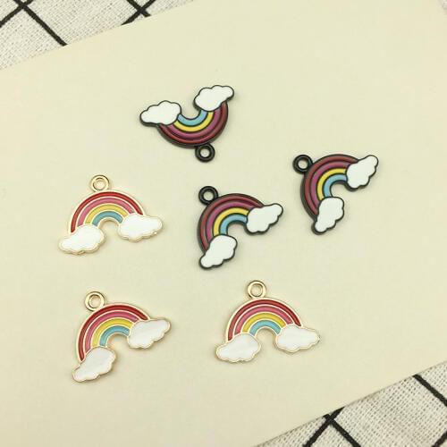 10pcs 17x23mm Enamel rainbow cloud charms hanging necklace earrings pendant for bracelet making handmade DIY jewelry materials