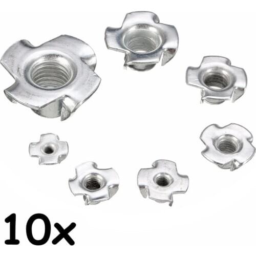 10pcs M3 M4 M5 M6 M8 M10 M12 Zinc Plated Four Claws Nut Speaker Nut T-nut Blind Pronged Tee Nut Furniture Hardware