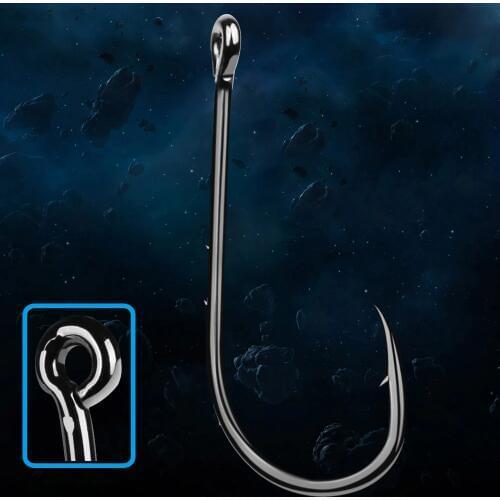 100pcs 3 Barbed Carbon Steel Single Hook 3#-6# 1/0# 2/0# 3/0# Black Jig Big Sea Fishing Hooks for Jigbait Lure Fish Pesca