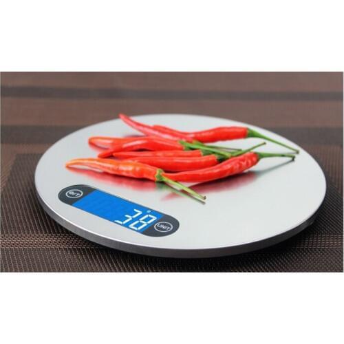 10pcs5kg / 1g Digital Food Household Scale Round Shape Stainless Steel Touch Key-press Portable Kitchen Weight Tool with Hanger