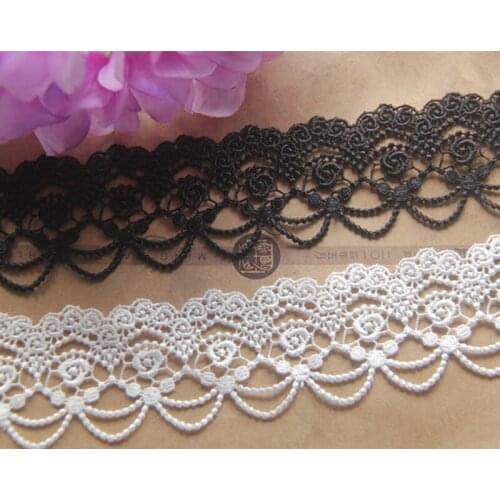 10Yds White Black Fabric Tassel Rose Flowers Embroidered Lace Trim DIY Handmade Craft Clothes Sewing Accessories Supplies