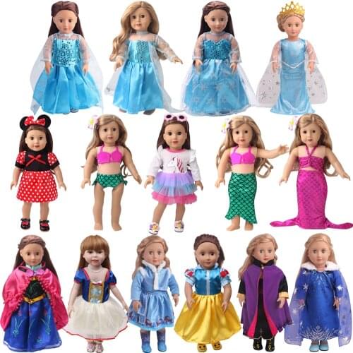 18 Inch American Doll Girls Dress Queen Costume Princess Skirt Mermaid Tail Born Baby Toys Accessories Fit 43 Cm Boy Dolls 41