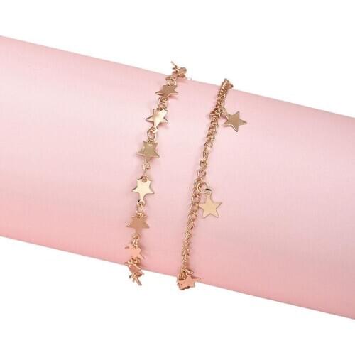 2Pcs/Set Romantic Sweet Beach Anklet Fashion Stars Decor Simple Anklet Charm Bracelet For Women Ladies Girls Jewelry Accessories