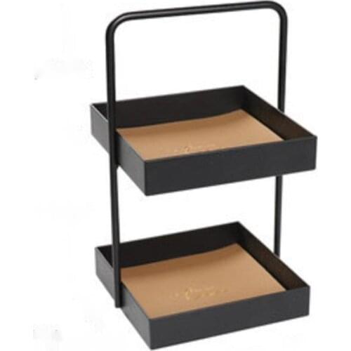 2-layer Metal Storage Tray Jewelry Display Plate Cosmetic Sundries Organizer Tray with PU Leather Pad for Desktop Decor