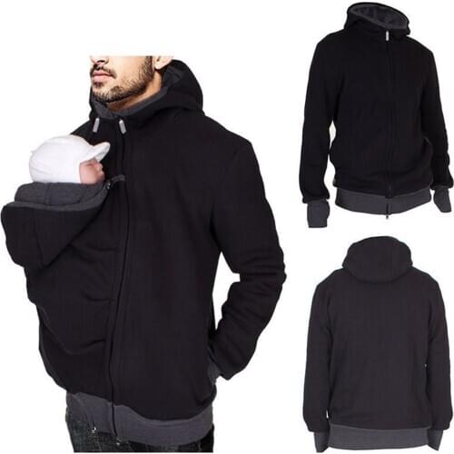 2-In-1 Multi-Function Kangaroo Hooded Dad Mens Sweater Autumn And Winter Dressing Pouch Keep Warm Hoodie Baby Carrier Coat #W0
