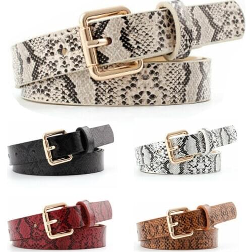 2019 Fashion Gold Square Pin Buckle Waistband Belt PU Leather Snake Skin Pattern Belts