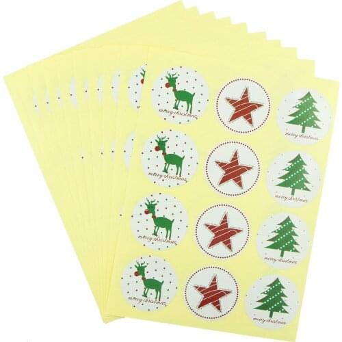 28MM Round Christmas Sticker Handmade Sticker Self-adhesive Labels Star Paper Sticker Decoration Baking Cake Tags Party Supplies