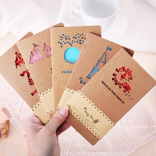 5set Hollow Kraft Paper Greeting Card with Envelope Girdle Writable Invitations Card Holiday Greeting Postcard Paper Cards
