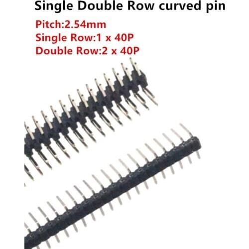 5pcs 90 Degree 2.54mm Pitch Single/Double Row Curved Needle Pin Header 1 X 40P/2 X 40P Pin Connector