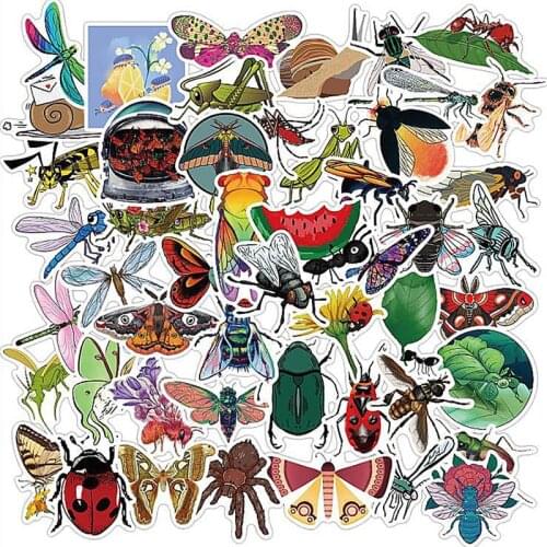 50Pcs Hot Nature Insect Stickers Animal Ant Ladybug Sticker for Bicycle Luggage Laptop Decal Educational Toys Stickers for Kids