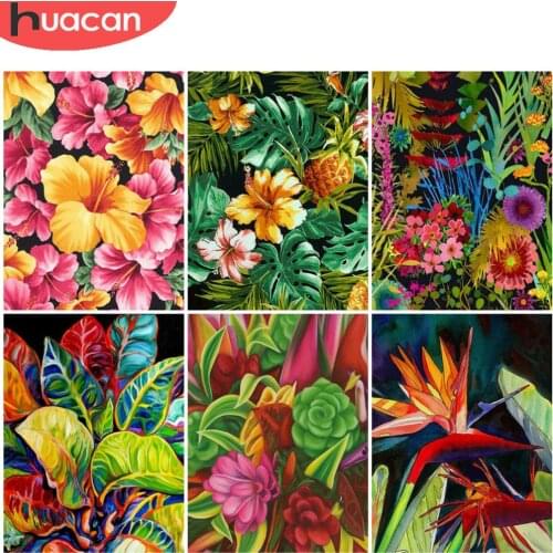 HUACAN 5D Diy Diamond Painting Flower Cross Stitch Kits Diamond Mosaic Tropical Plants Living Room Decoration