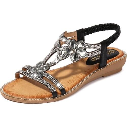 Bohemian Style Fashion Woman Sandals Diamonds Wedge Party Shoes For Women Womens Sandals 2021 Summer Plush Size Shoes