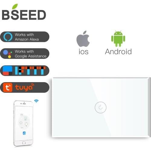 BSEED US Touch Switch Wifi Switch 1 Gang 1 Way 118 Series Smart Switch Glass Light Switch White Black Gold (Neutral Wire Needed)