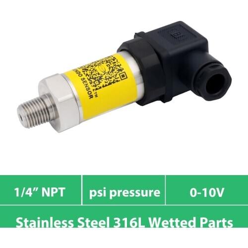 Pressure transducer, analogue signal 0 10V, range, 0 to 1500psi, 500, 2000 , 3000, 30, 50 3 psi gauge, thread 1 4npt, low cost