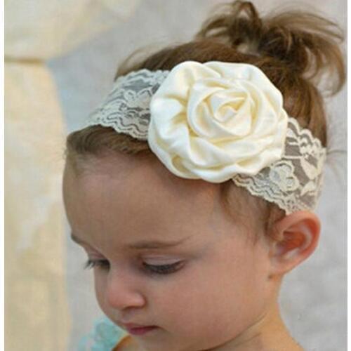 Kids Lace Headband Big Rolling Rose flower Headband 10 Colors Available