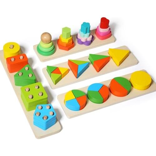 Children Montessori Wooden Toys Intellectual Jigsaw Puzzle Geometric Shape Puzzles Kids Children Educational Toys Gifts