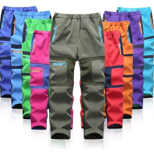 2020 Brand Waterproof Boy Girl kids Pants Warm Trousers Sporty Climbing leggings Children Patchwork Soft Shell Outfits autumn