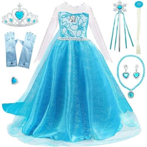 Girls Halloween Elsa Cosplay Costume Children Fancy Queen Long Dresses Kids Sequins Elsa Party Dress Snow Queen Vestido 2021