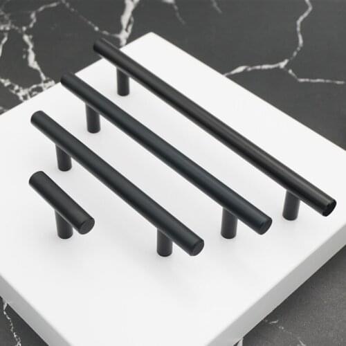 Diameter 10mm Matt Black Stainless Steel Kitchen Door Cabinet T Bar Handle Pull Knob 2" ~ 12'' Hardware Drawer Kitchen handles