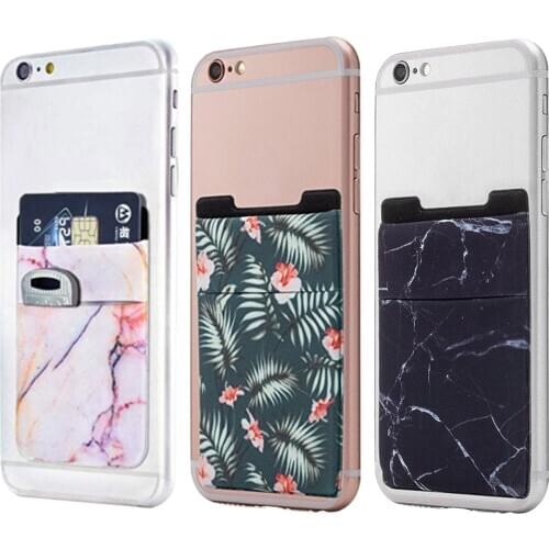 Stretchy Cell Phone Stick Phone Wallet Card Holder Pocket Secure for iPhone Android Samsung Galaxy Xiaomi HUAWEI Leaves Design