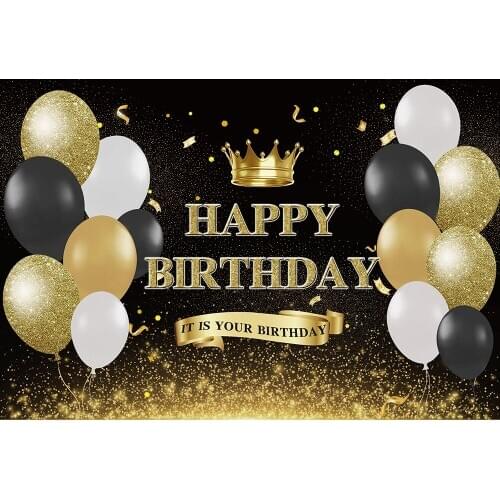Photography Backdrop Gold Black Sparky Glitter Balloon Birthday Party Banner Desserts Table Photo Backdrop Studio PhotocallW4527