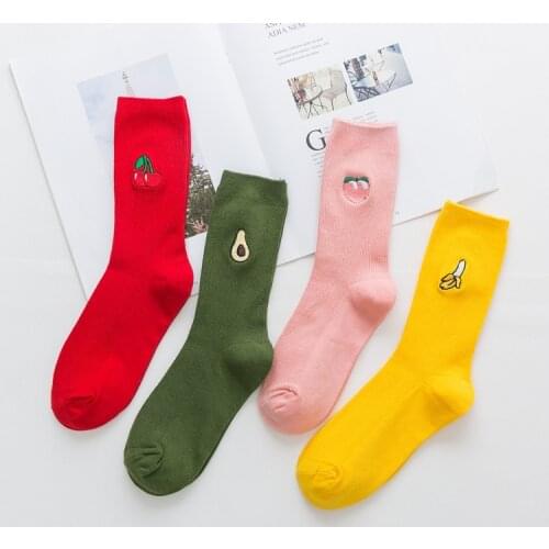 Hot Sale Womans Socks Colorful Pink Red Green Yellow Socks Womens Girls Fruit Socks Apple Banana Cherry Socks Color Sox