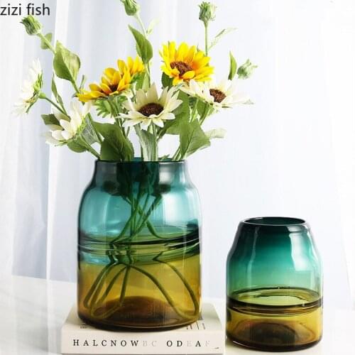 Gradient Glass Vase Modern Home Decoration Desktop Vase Ornaments Hydroponics Flower Arrangement Container Artificial Flower
