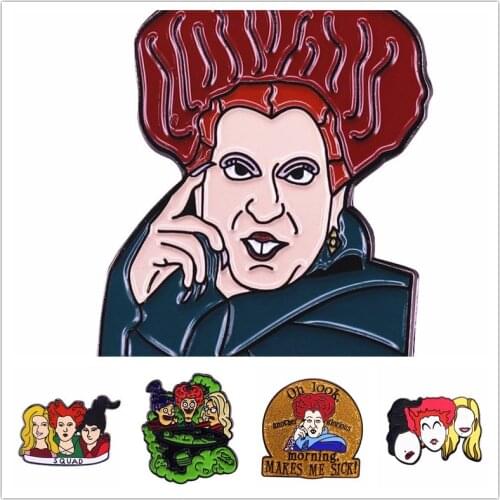 HOSENG Movie Hocus Pocus Cartoon Witch Metal Women Brooch Fantasy Comedy Halloween Gift Jewelry Enamel Pin Black Color HS_905