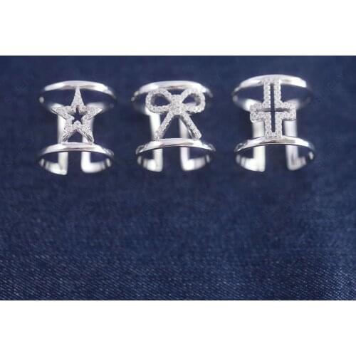 SLJELY Fashion Real 925 Sterling Silver Bowknot Star Cross Hollow Open Ring Paved Zirconia Women Fine Internet Celebrity Jewelry