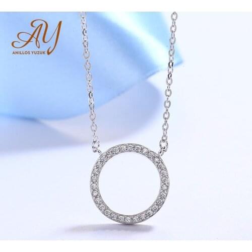 Hot Sale Fashion Elegant Zircon Crystal Circle Necklaces Round Pendants 925 Sterling Silver Necklace For Women Jewelry Gift
