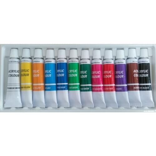 Red Apple Acrylic Paint 12ml 12 Colors Tubes Set Rich Pigment Water Based Non-Toxic Canvas Wood Stone glass
