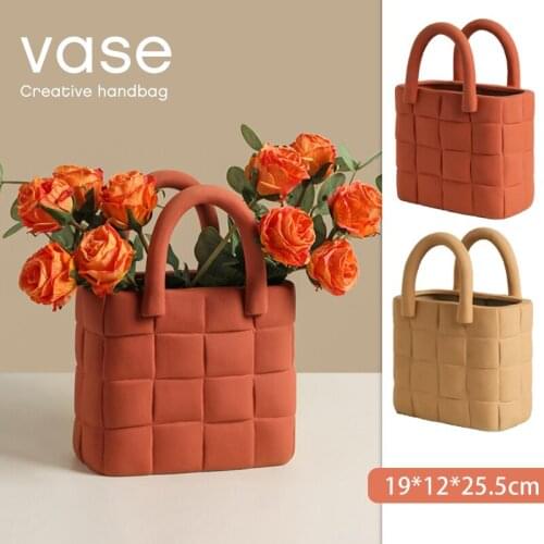 Creative Female Handbag Ceramic Flower Vases Hand Painted Frosted Pottery Vase Flower Arrangement Home Decor Ornaments