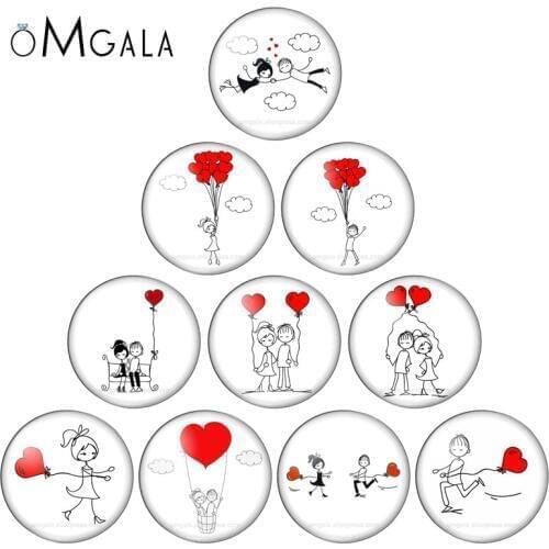 10pcs mix Beautiful love Pattern Round Glass Cabochon 10mm 12mm 14mm 16mm 18mm 20mm 25mm Dome Flat Back DIY Jewelry Finding