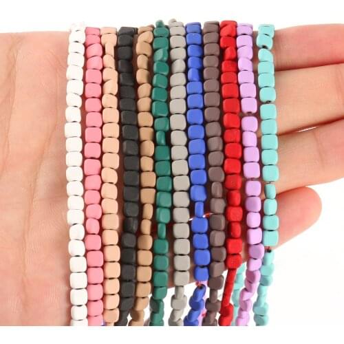 Square Cube Red Black Rubber Hematite Natural Stone spacer 4/6/8mm Loose beads For Jewelry making bracelets Necklace accessories