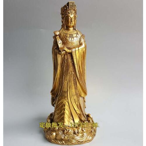 L size #TOP Bless family Safety Health luck Talisman- office home shop efficacious Protection Sea God Mazu Guanyin brass statue