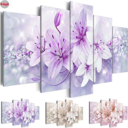 5pcs Full Square round Drill 5D DIY Diamond Painting lily "colour flower" Multi-picture Combination 3D Embroidery Mosaic Decor