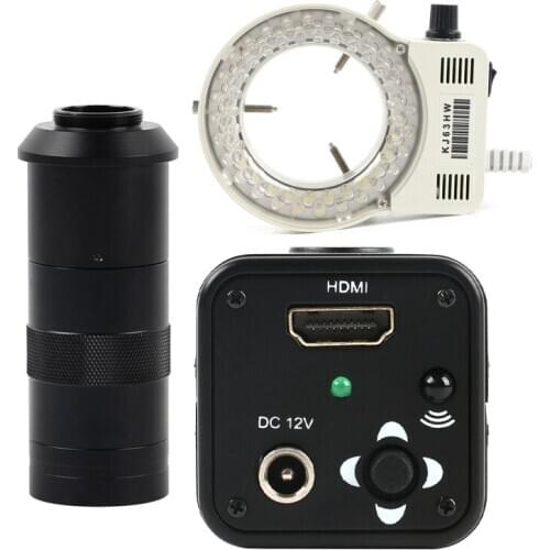 60F/S 1080P HDMI Industrial Video Microscope Camera Set+IR Remote Control+100X C-Mount Lens+56 LED Lamp For Repair Iphone PCB
