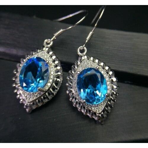 Natural Lodon Blue Topaz Square Jewelry earring 925 Silver Ring Earrings Fine Wedding Jewelry for Women