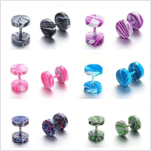 2021 New colorful mens Titanium steel dumbbell earrings Crystal from Swarovskis Womens Candy-colored Thread Simple Jewelry