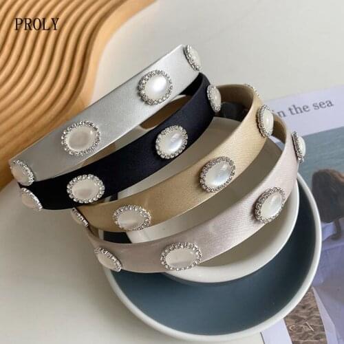 PROLY New Fashion Women Headband Top Quality Rhinestone Hairband Casual Solid Color Headwear Classic Hair Accessories