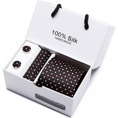Brand Wholesale Holiday Present 7.5 cm Tie Pocket Squares Cufflink Set Necktie Box Striped Shirt Accessories Mans