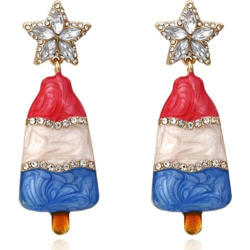 Personality Ice Cream Woman Statement Earrings Creative Long Rhinestone Star Earrings